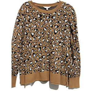Womens Sweater Sz 22 xxxl tan leopard heart print light weight career party chic